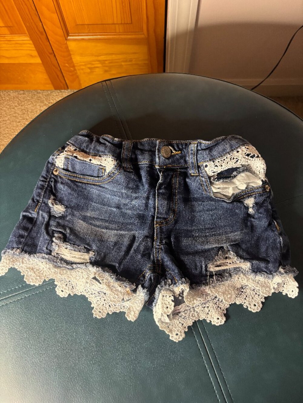 Imperial Star Girls Blue Jean Shorts with White Lace (Size 10)